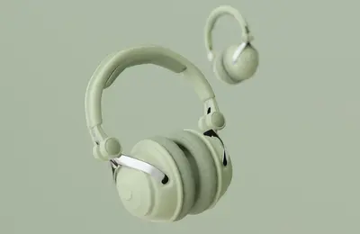 green headphones